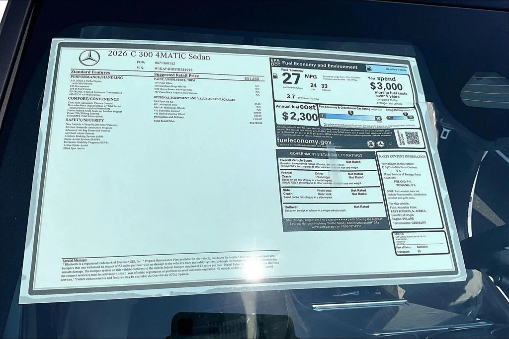 New 2026 White Mercedes-Benz C 300 image 13