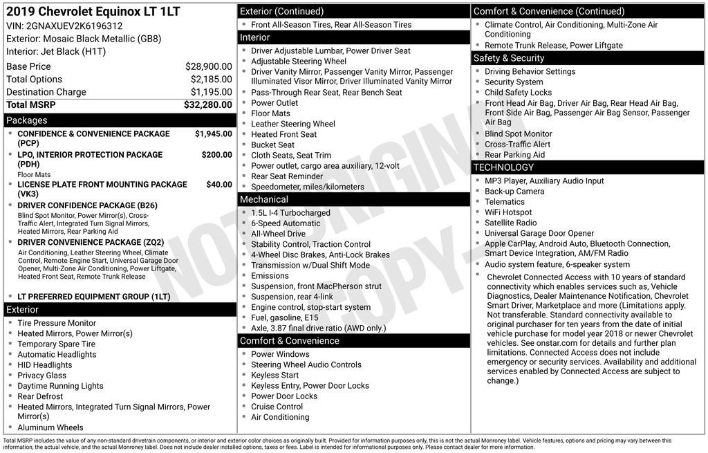 Used 2019 MOSAIC BLACK METALLIC Chevrolet LT image 2