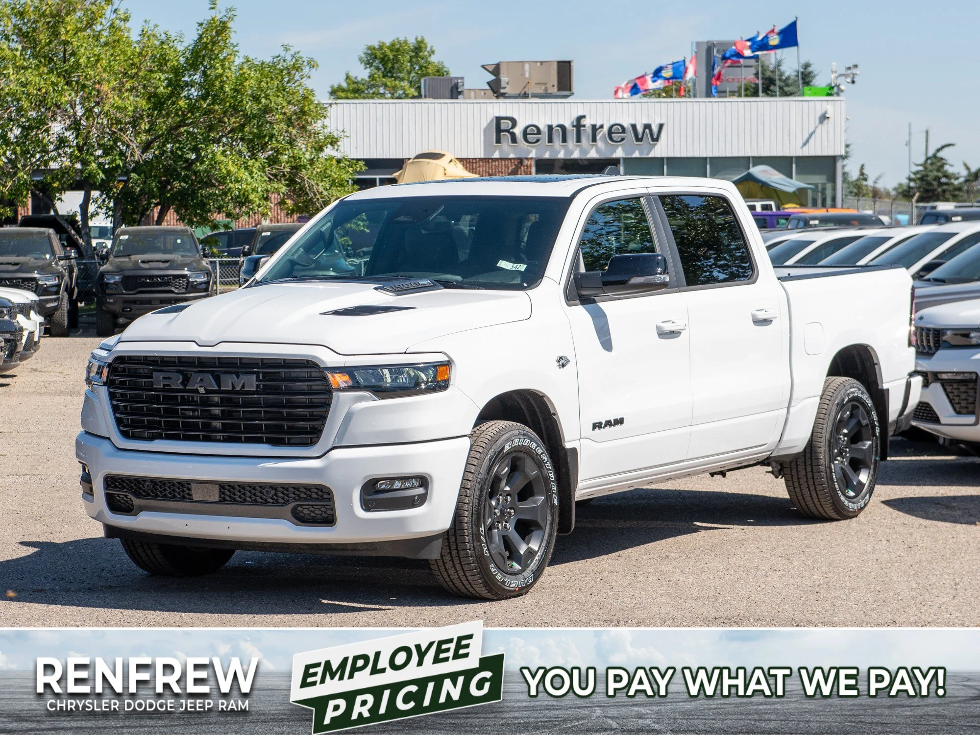 New 2026 White RAM Sport* Crew Cab 4x4, HEMI V8, Panoramic Sunroof, Heated Seats/Wheel image 1