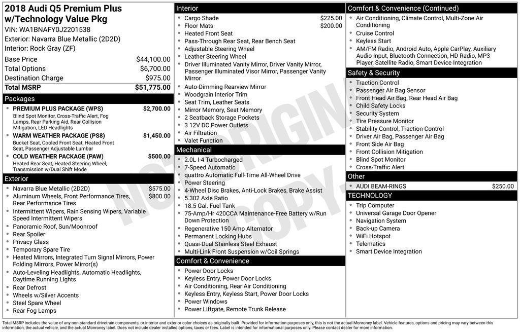 Used 2018 Audi Q5 Premium Plus with VIN WA1BNAFY0J2201538 for sale in Highland Park, IL