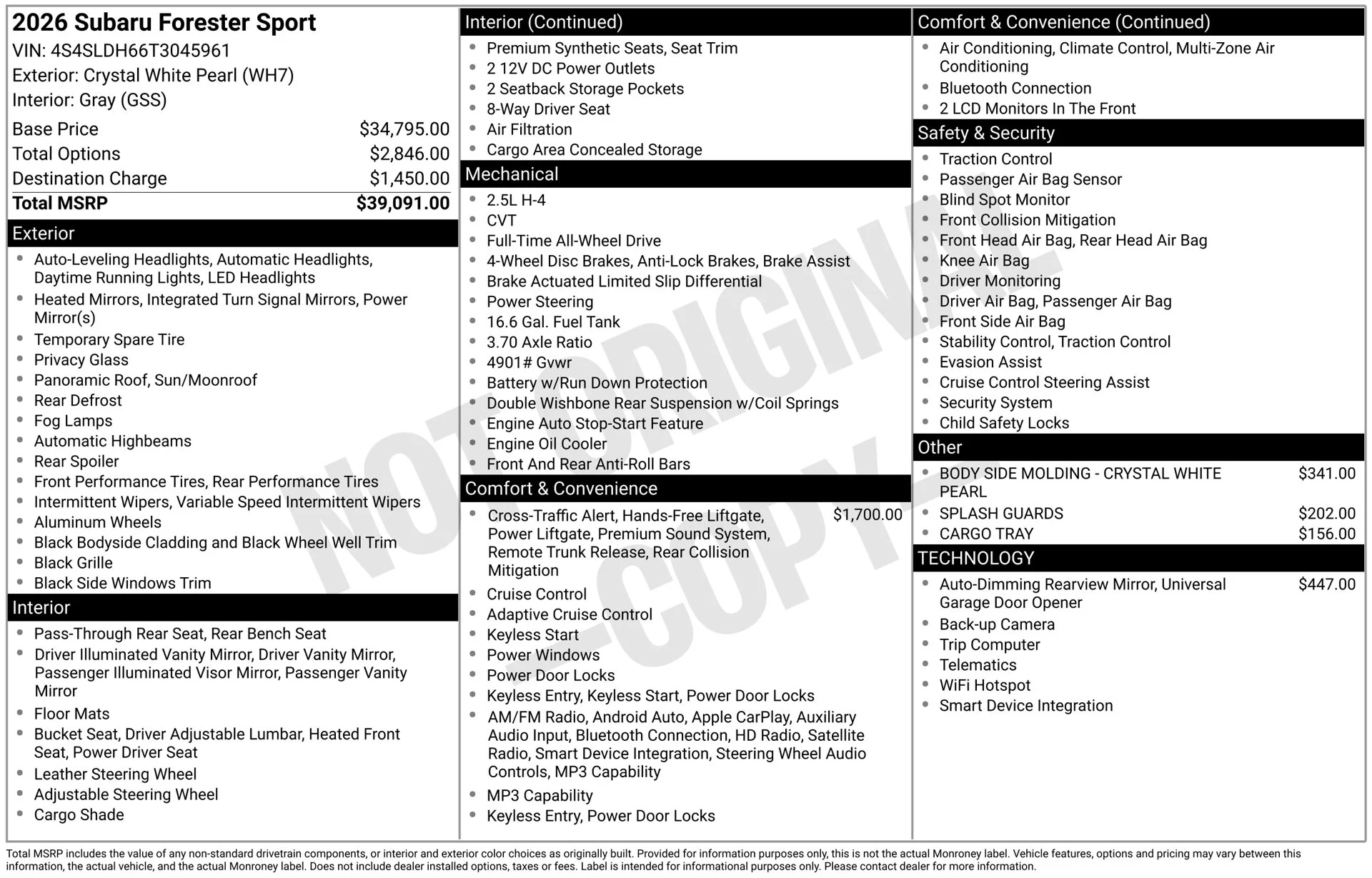 Used 2026 White Subaru Sport image 3