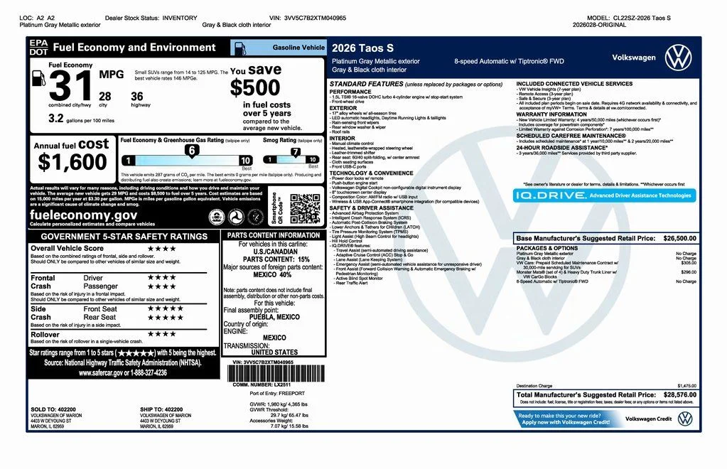 New 2026 Silver Volkswagen 1.5T S image 4