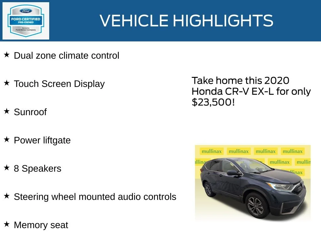 Certified Used 2020 Blue Honda EX-L image 22