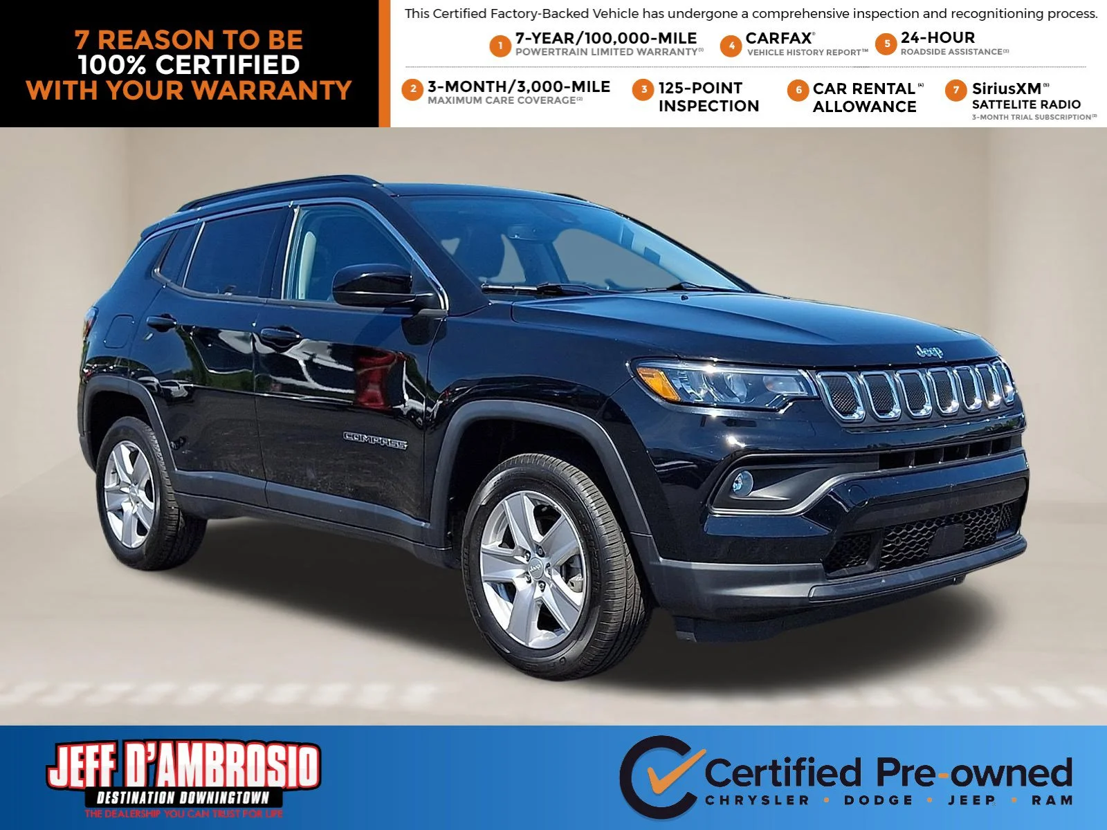 Certified Used 2022 Diamond Black Crystal Pearlcoat Jeep Latitude image 1
