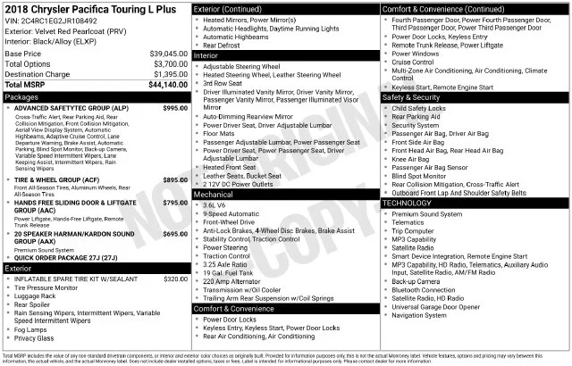Used 2018 Red Chrysler Touring L Plus image 18
