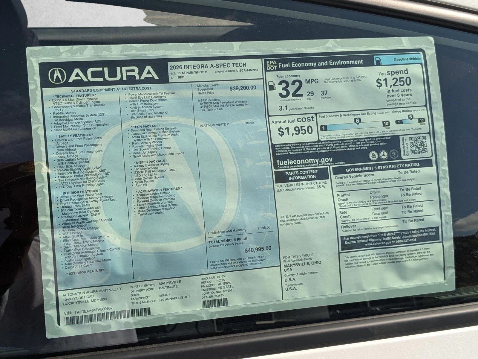 Used 2026 Platinum White Pea Acura w/A-Spec Technology Package image 19