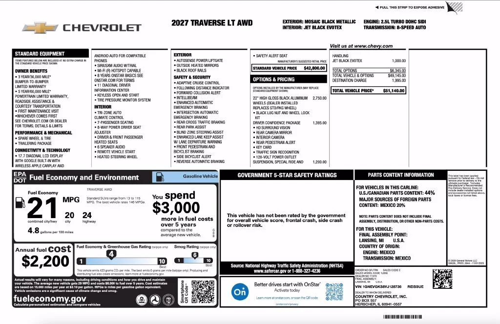 New 2027 Mosaic Black Metallic Chevrolet LT image 2