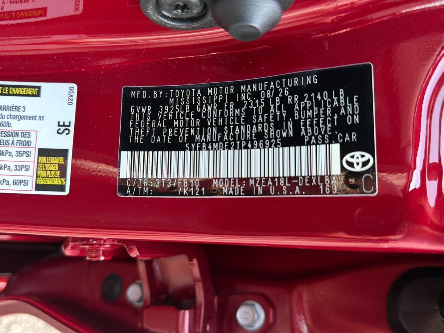 New 2026 Ruby Flare Pearl Toyota LE image 33