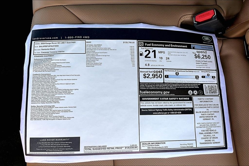 New 2026 SANTORINI BLACK Land Rover SE 7 Seats image 15