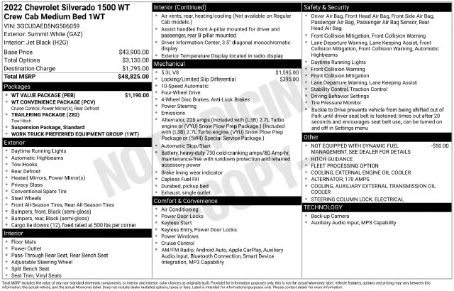 Used 2022 White Chevrolet WT image 7